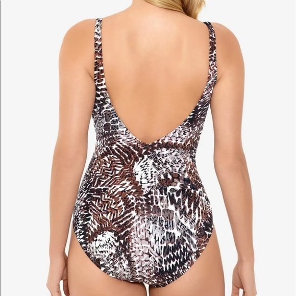 Swim Solutions Women's High Neck V-Back Printed One Piece Swimsuit - Picture 2 of 7